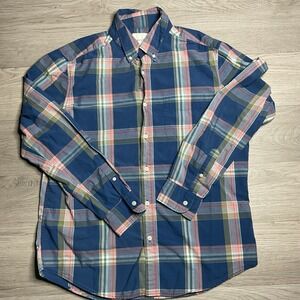 American Eagle AEO Men's LS Button Down Shirt Sz‎ Large Blue Pink Plaid Cotton